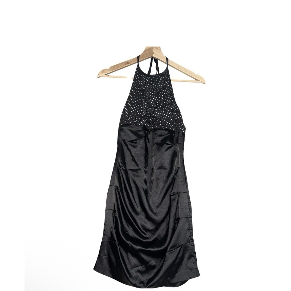 Roberta Mini Dress Womens Sz 3/4 Black Polka Dots Satin Y2K Halter Neck Back Zip